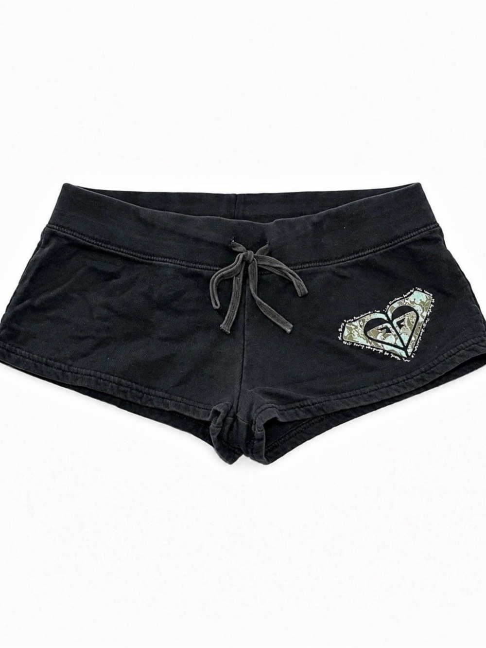 Roxy Paradise Black Cotton Drawstring Logo Short Shorts Surf Y2K